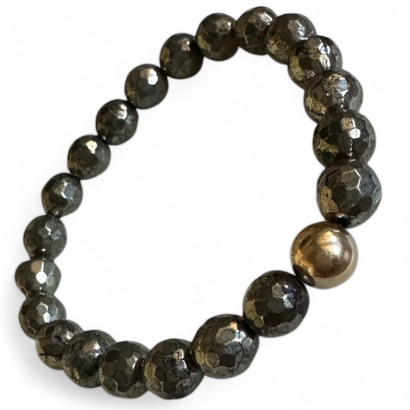 8mm Faceted Pyrite Stretch Bracelet with 14k Gold Filled Spacer - Picture 1 of 7